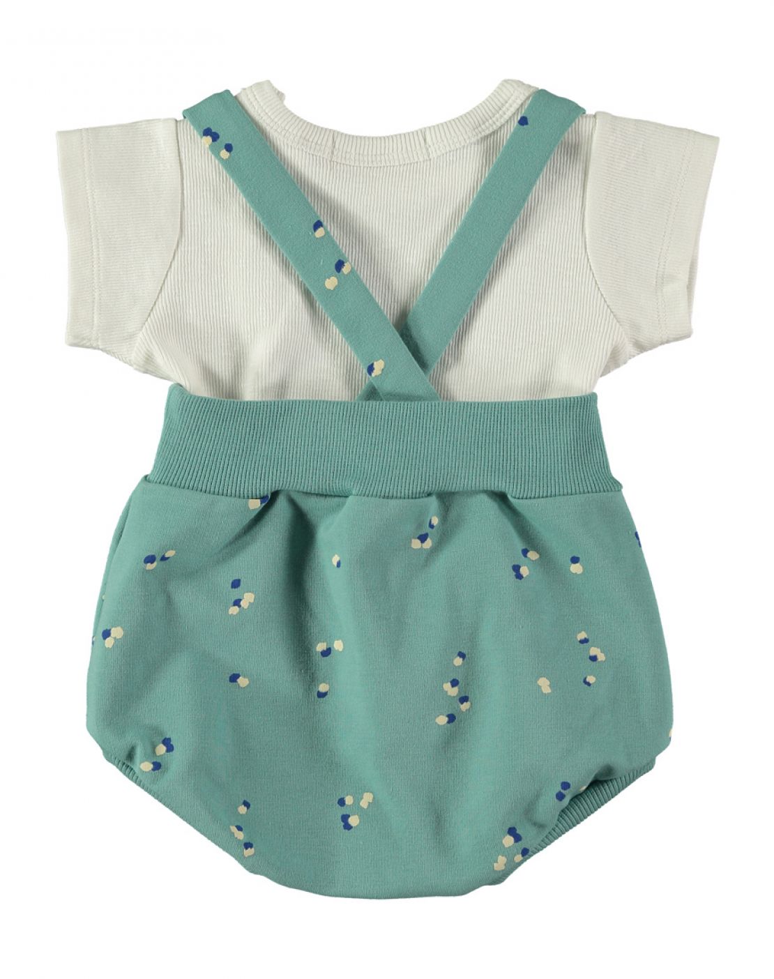 Bloomer with suspenders + T-shirt<br>PETALS GREEN