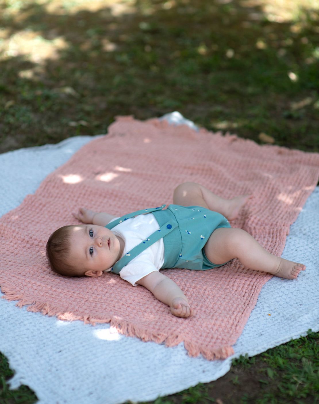 Bloomer with suspenders + T-shirt<br>PETALS GREEN