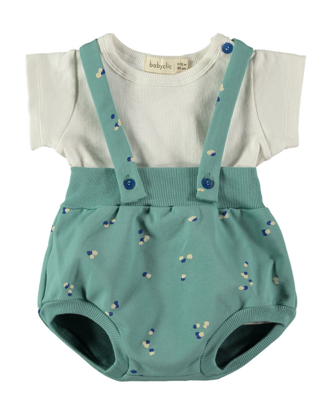 Bloomer with suspenders + T-shirt<br>PETALS GREEN
