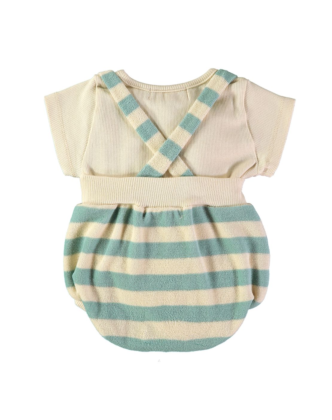Bloomer with suspenders + T-shirt<br>Stripes Aqua